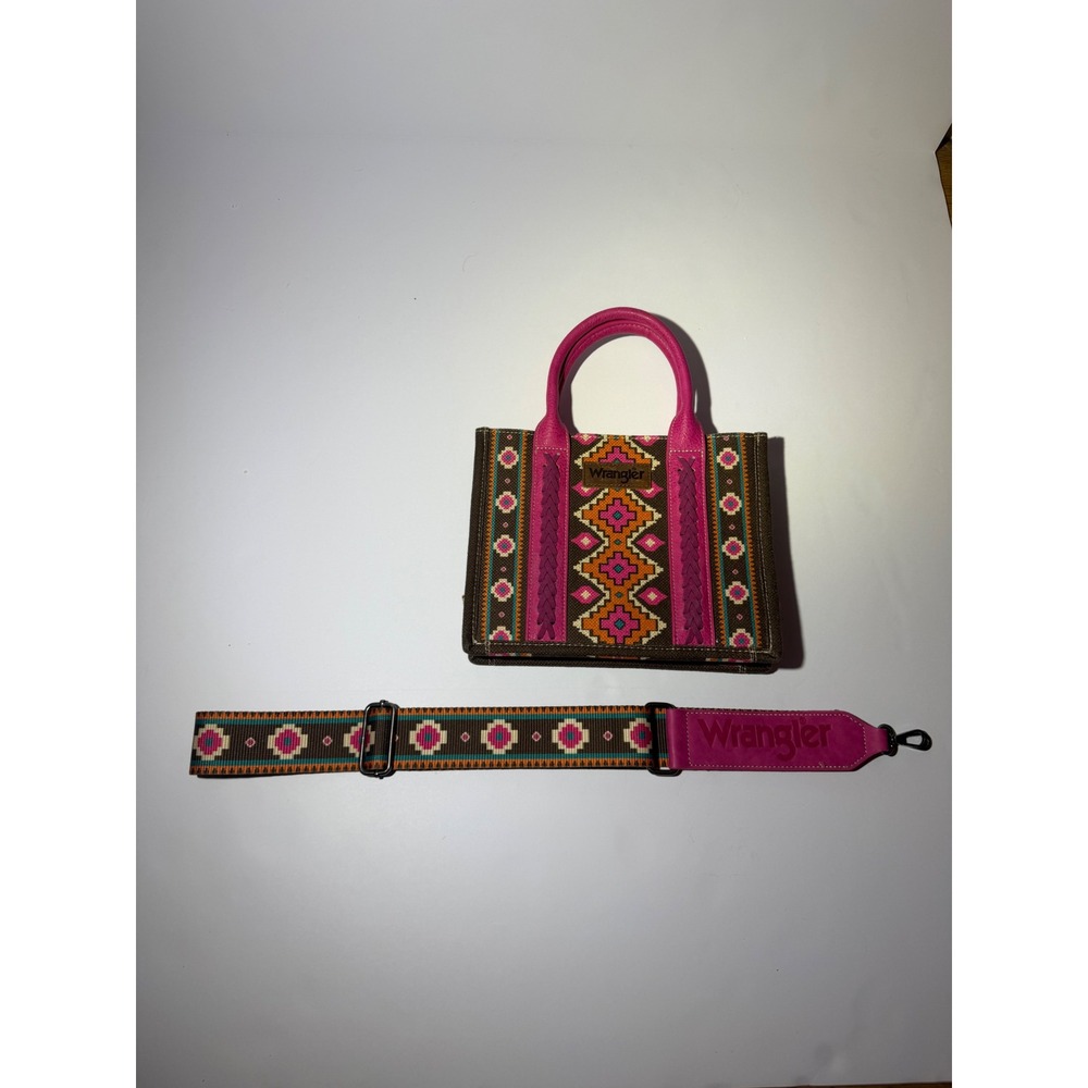 Wrangler Pink Southwestern Canvas Small Tote Crossbody Bag with Strap